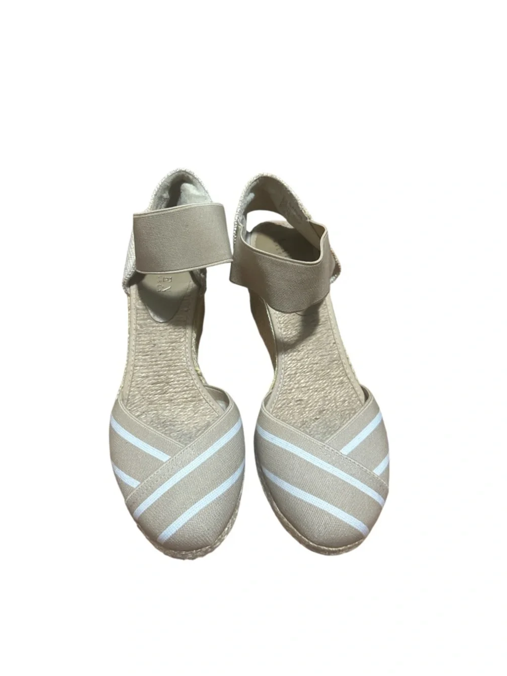 Lauren Ralph Lauren Charla Espadrille Wedge Sandals Beige White Striped 8.5B